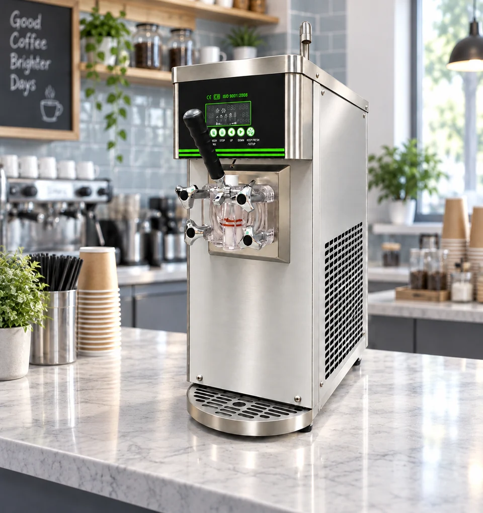 Slim Countertop Soft Serve Machine in an illustrative application setting